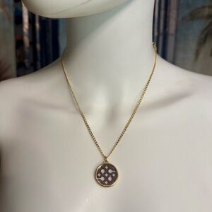 Coach Signature C Brown Wooden Inlay Pendant 18k/.925 Necklace